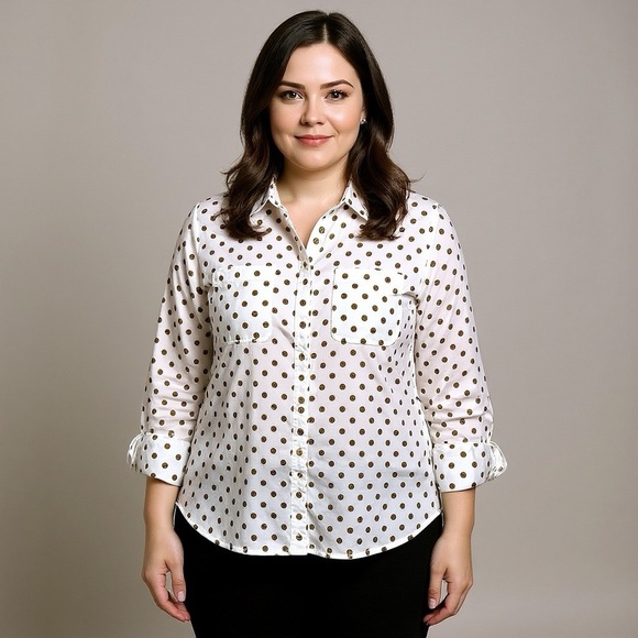 MICHAEL MICHAEL KORS Logo Polka Dot Satin White Button Down Sz 10 - Picture 1 of 5